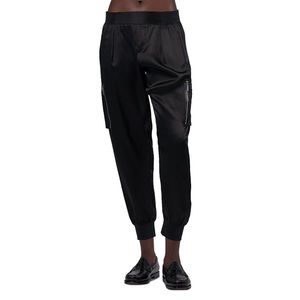 ANTHONY THOMAS MELILO ATM black silk satin tapered leg joggers S